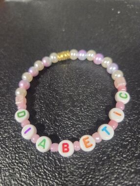 Handcrafted Beaded Stretch Bracelet - Pink, Pearl & Multicolor Letters